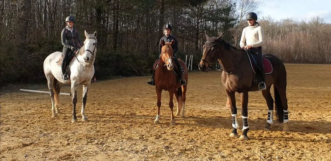Cours collectif de perfectionnement équestre dans la carrière de l'Écurie des Mignons